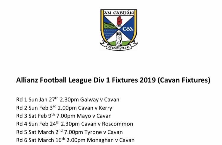 Cavan Allianz League Fixtures 2019