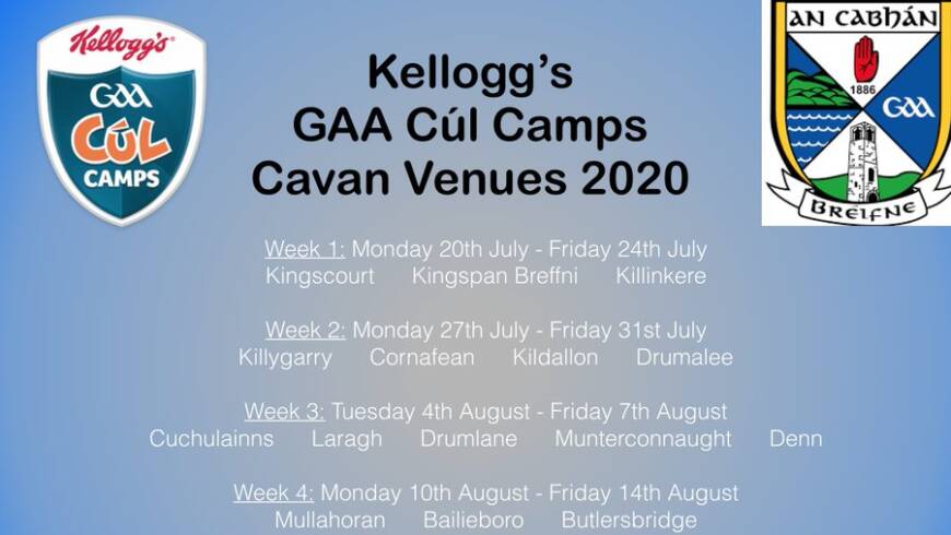 Cavan GAA announce Kellogg’s Cúl Camps for summer 2020